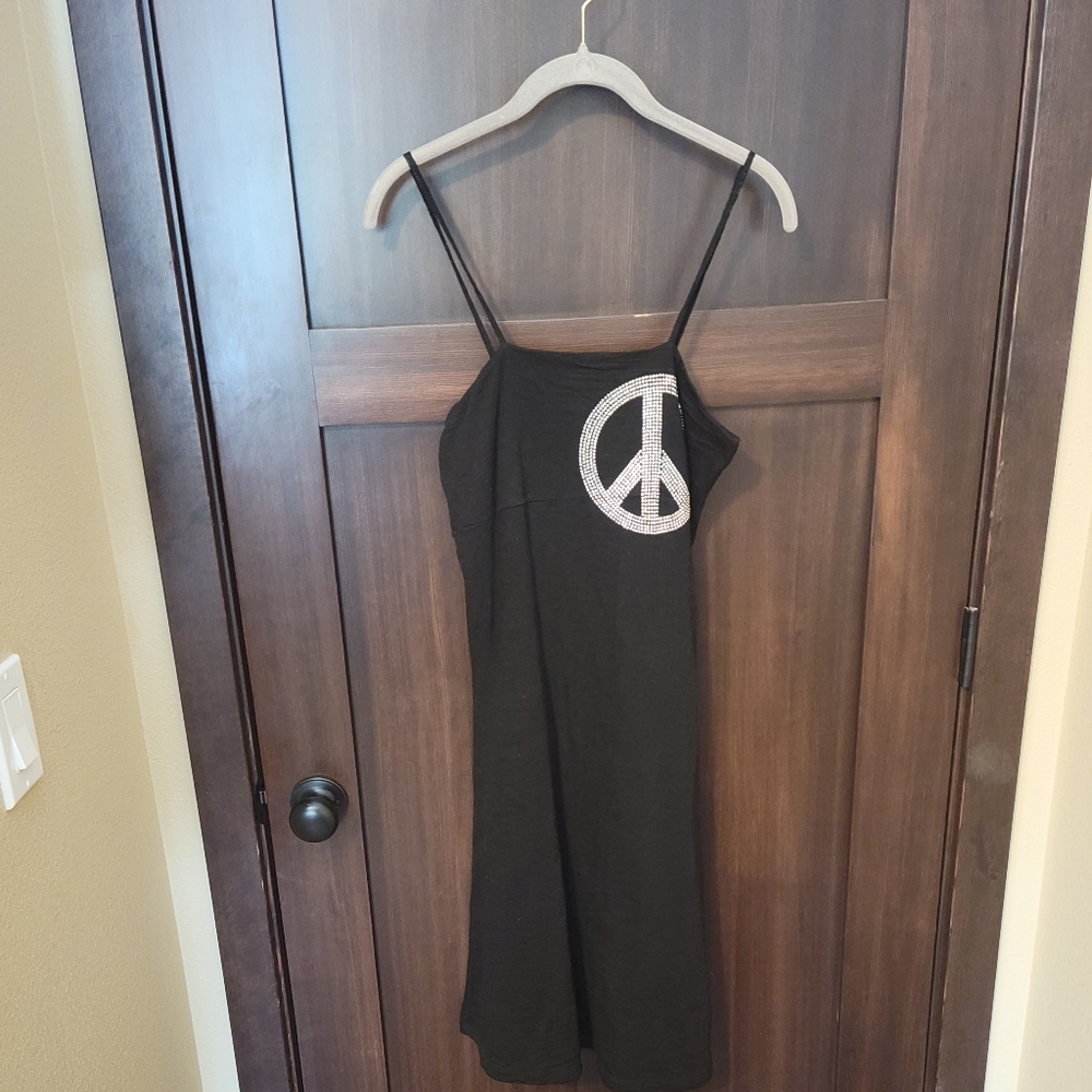 EUC E.VIL ALTER EGO Women's Black Studded Peace Sign Tank Dress Size Medium
